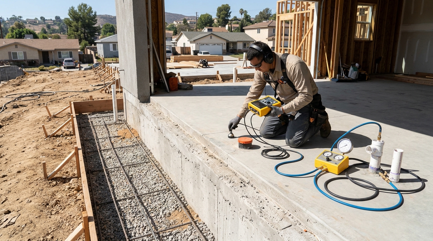 Under slab plumbing diagnostic and repair equipment on foundation in Largo FL